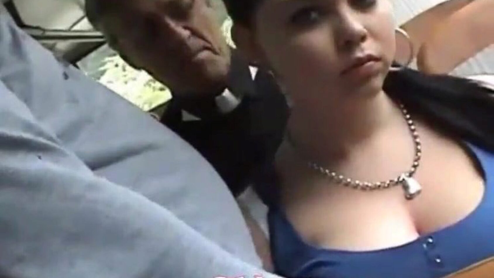 Shione Cooper caressed by two elderly dudes on the bus!